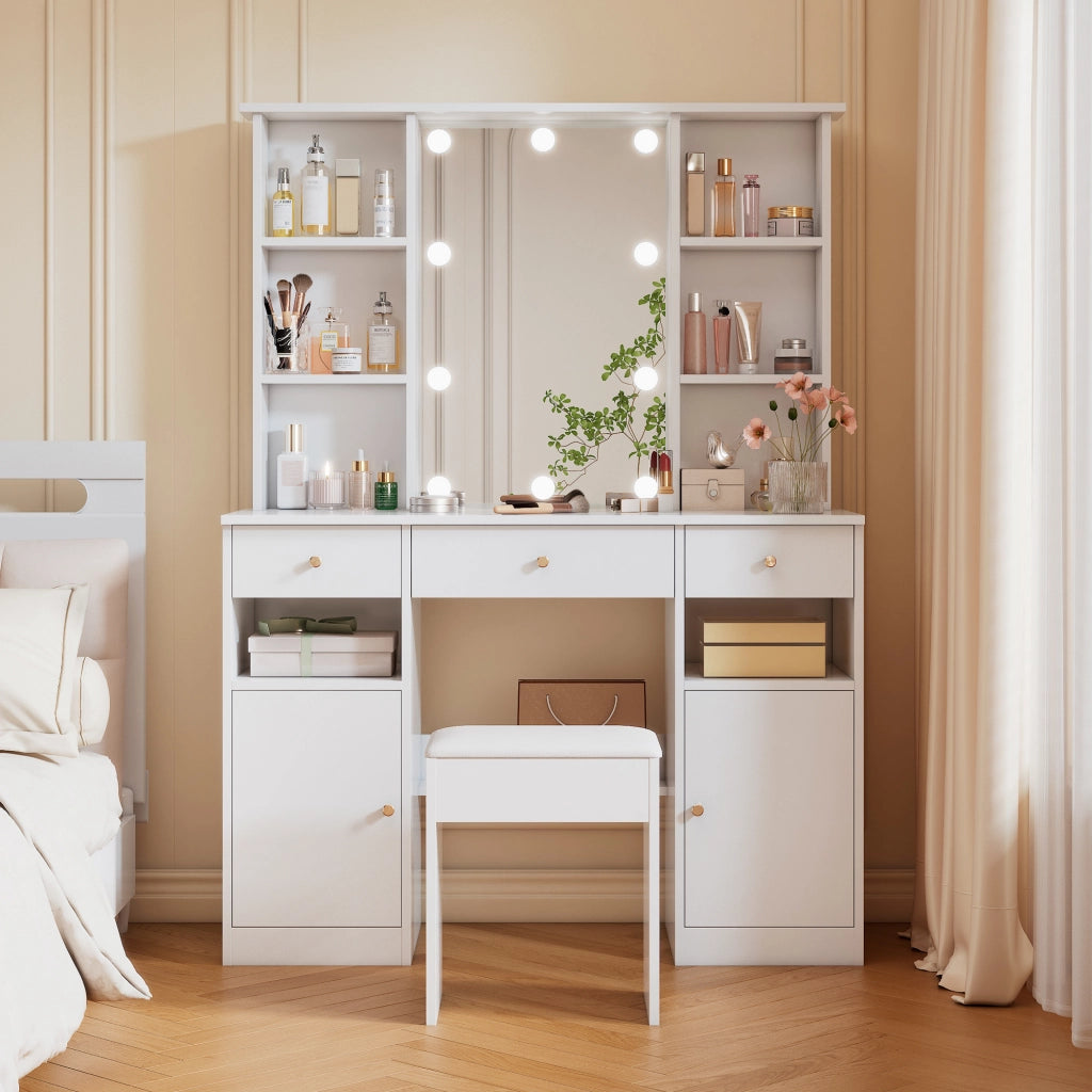 TOELETTA con specchio LED regolabile, 110x40x151 cm, bianco