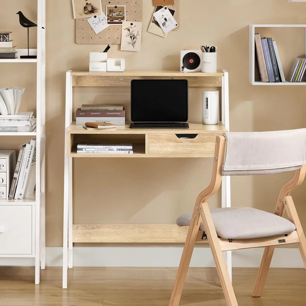 Scrivania piccola con libreria, cassetto e cubo Misura del piano del tavolo L76*P50*A75 cm FWT63-N