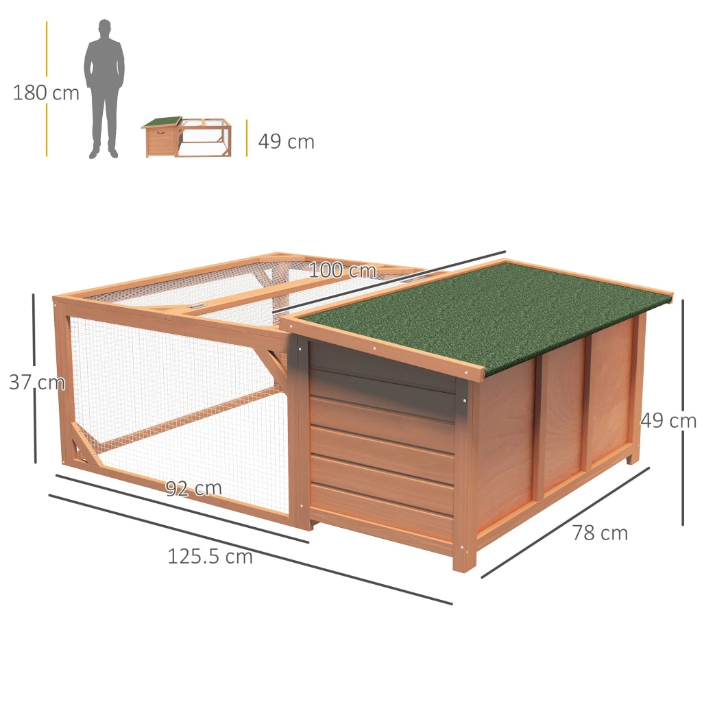 Casetta da giardino con recinto, tetto in asfalto resistente all'acqua, legno di abete arancione 125,5 × 100 × 49 cm