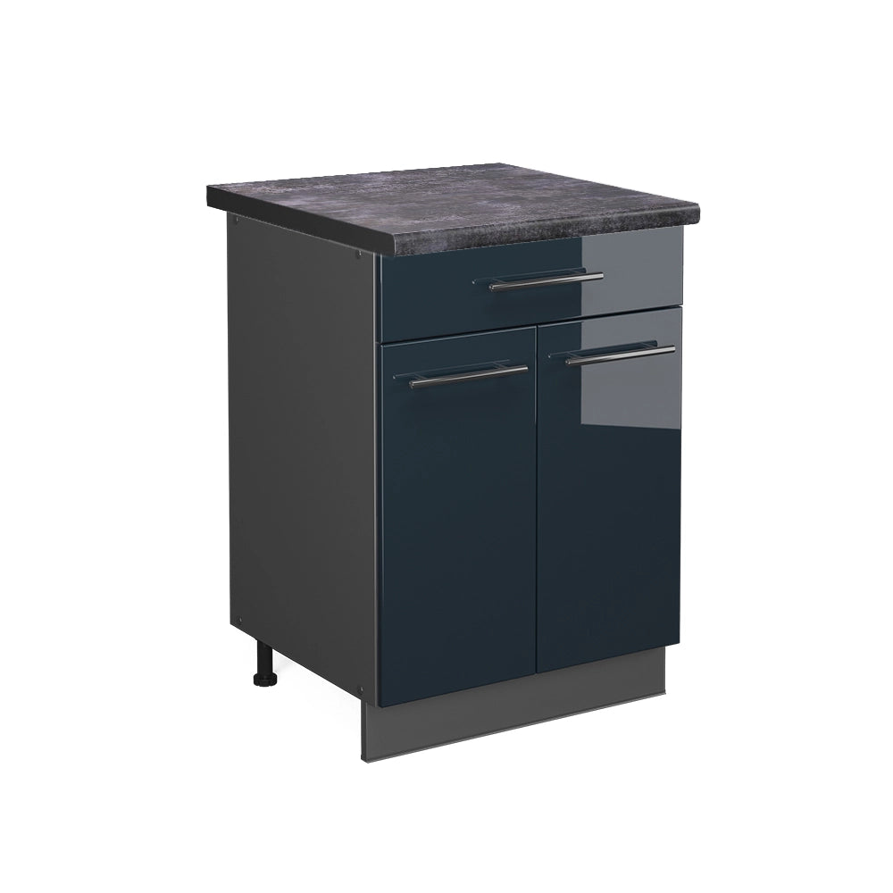 Mobile lavello cucina Fame-Line Blu scuro lucido/Antracite 80 cm, PL Rovere Vicco