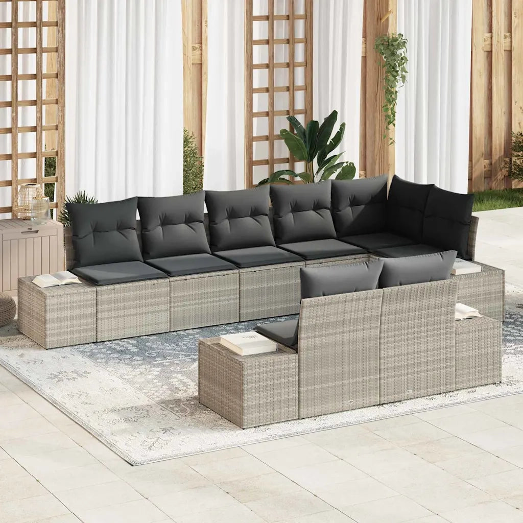 Set Divano da Giardino 8 pcs Grigio chiaro Poly Rattan