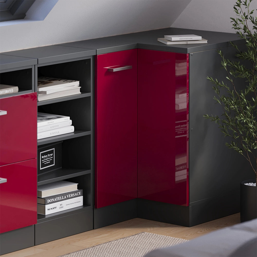 Mobile sottotetto Mobile angolare Rion Rosso lucido/Antracite 75.6 x 83.8 cm con 1 porta, carcassa dell’armadio profondità 60 cm Vicco