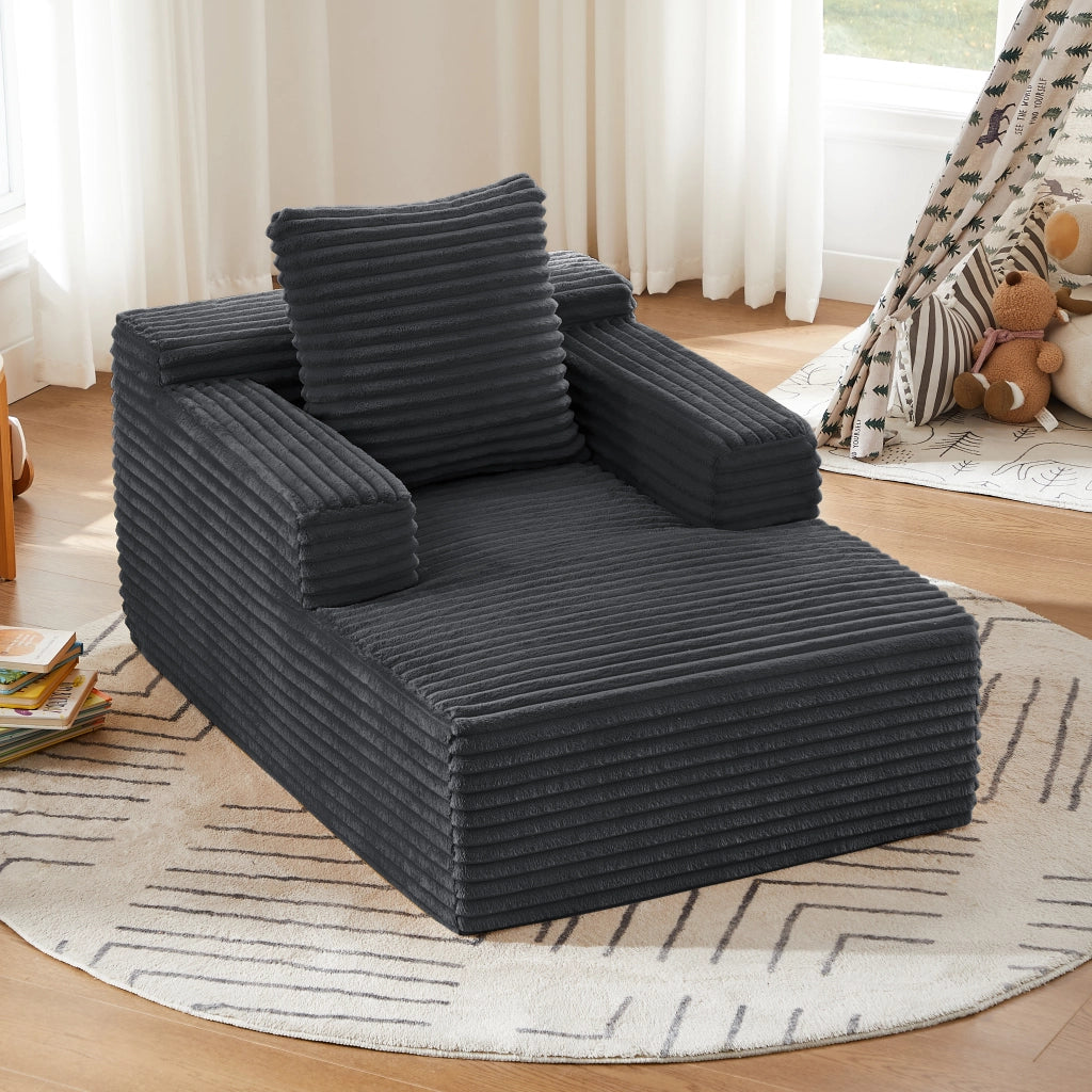 Méridienne relax con funzione letto e imbottitura in schiuma ad alta densità in velluto a coste grigio scuro