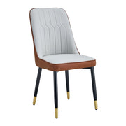Sedia da pranzo in PU con schienale ergonomico e gambe in metallo; grigio chiaro e marrone