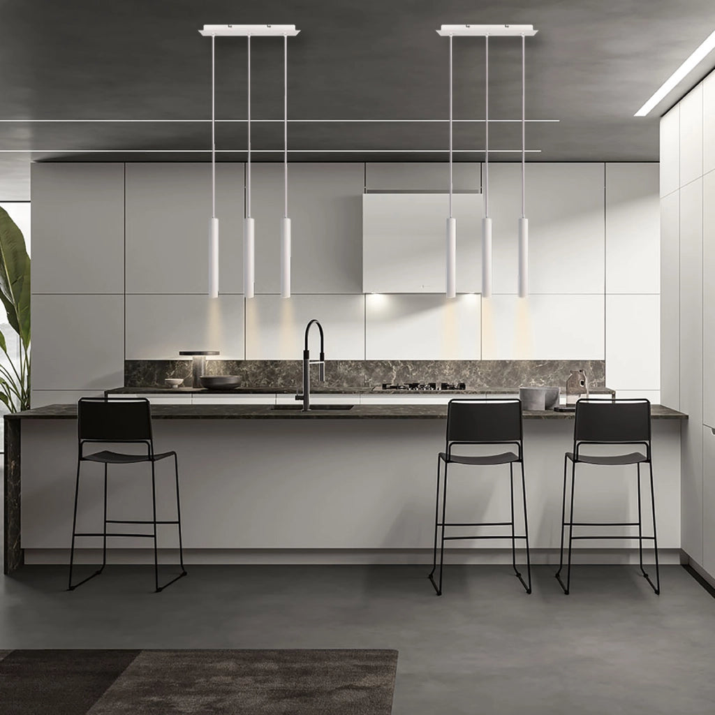 Lampada sospensione lampadario 3 luci LED 15W pendente cilindro luce 3000K tavolo bar ristorante RA90 230V BIANCO