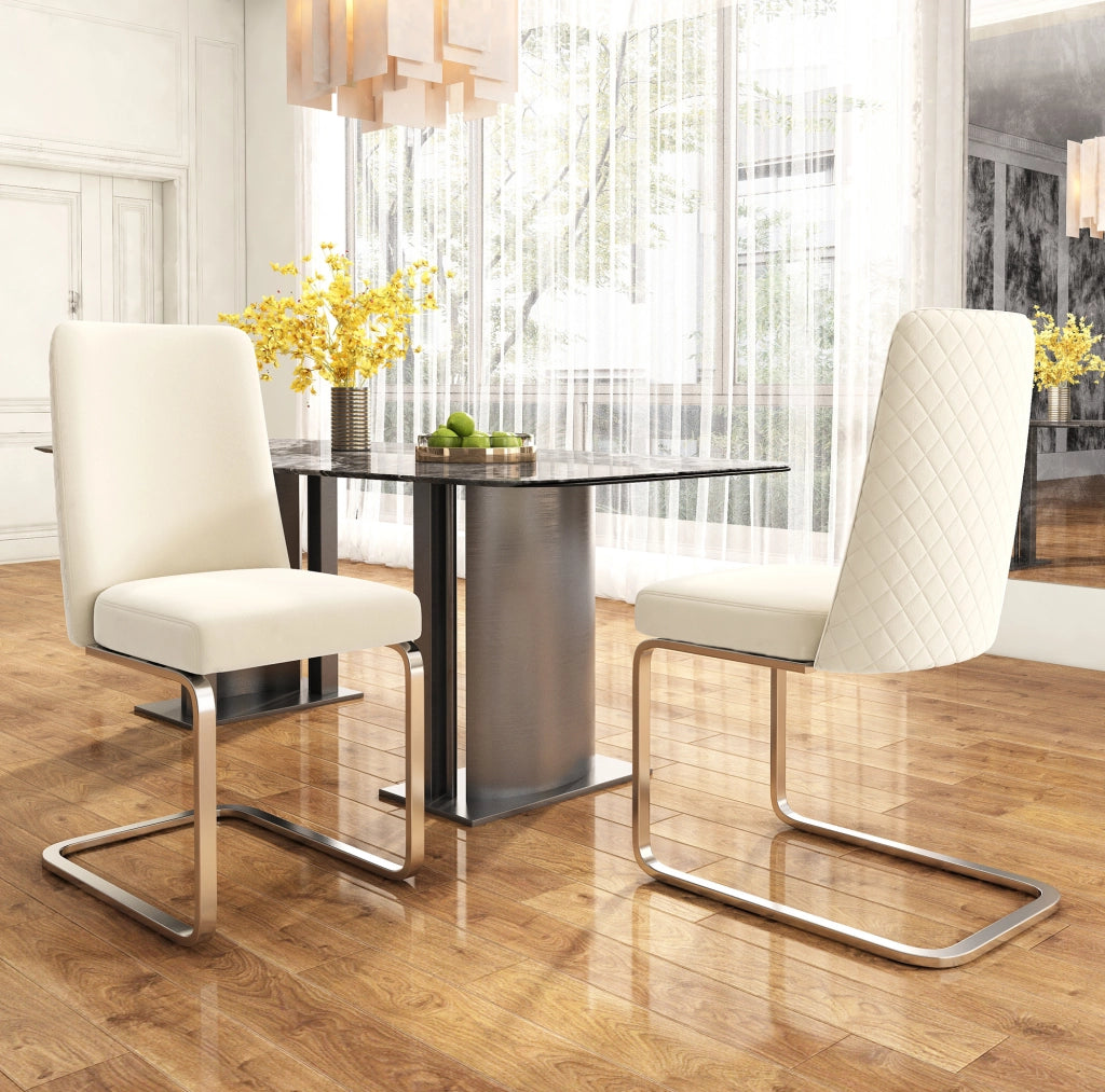 Set di 6 sedie da pranzo in velluto beige con gambe argento