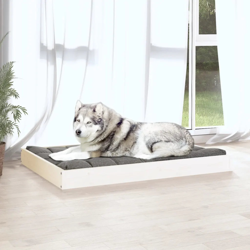 Cuccia per Cani Bianca 101,5x74x9 cm in Legno Massello di Pino 820867