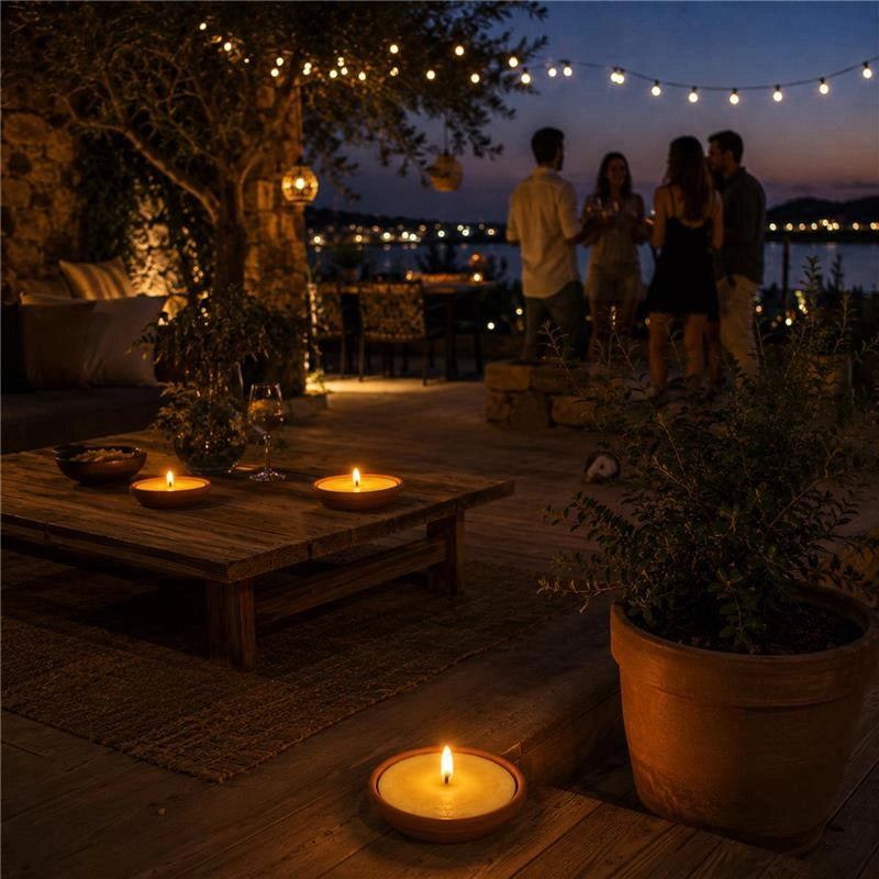 SET 6 CANDELE ALLA CITRONELLA IN CIOTOLA DI TERRACOTTA Ø14 CM – CANDELE DA ESTERNO