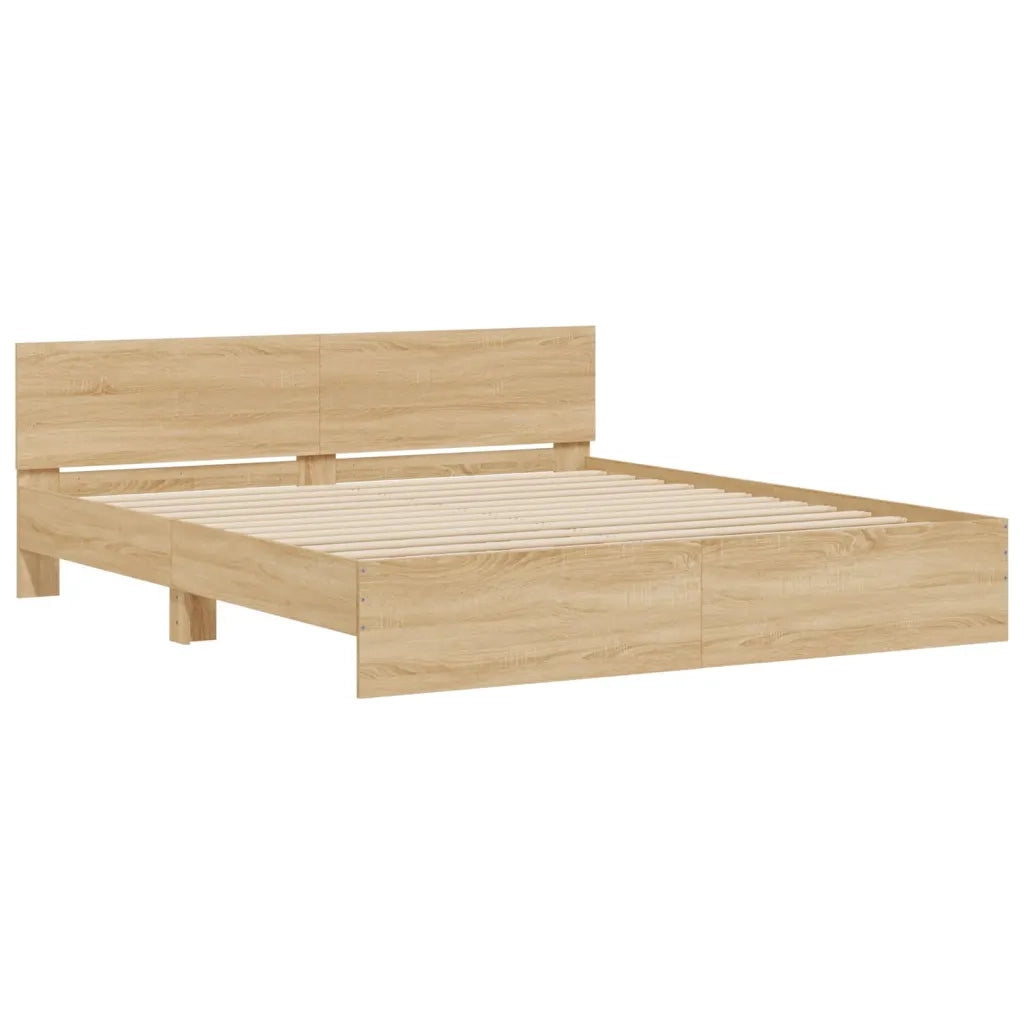 Giroletto con Testiera e LED-Struttura Letto con testiera Rovere Sonoma 200x200 cm 359701