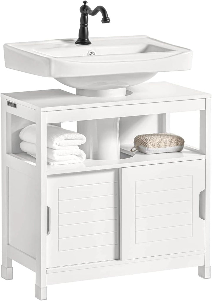 Mobiletto Bagno Salvaspazio - Armadio Salvaspazio 2 Ante Scorrevoli e Ripiano Aperto - Mobile Sottolavabo per Bagno Moderno Piccolo – Bianco, 60x30x60cm, FRG128-II-W