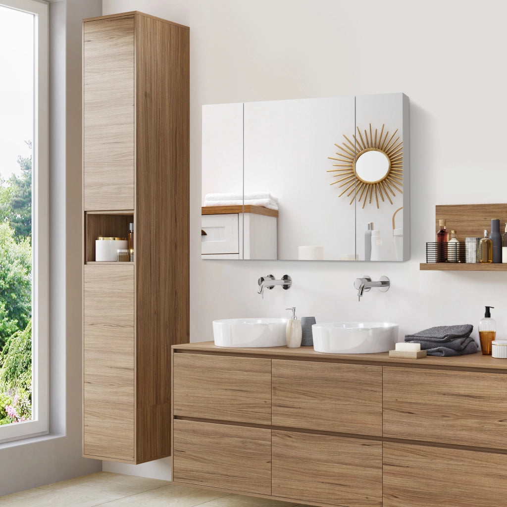 Armadietto Bagno con Specchio Luci LED e Ripiani Regolabili ¨C zephmum ¨C Bianco 90x15x75 cm