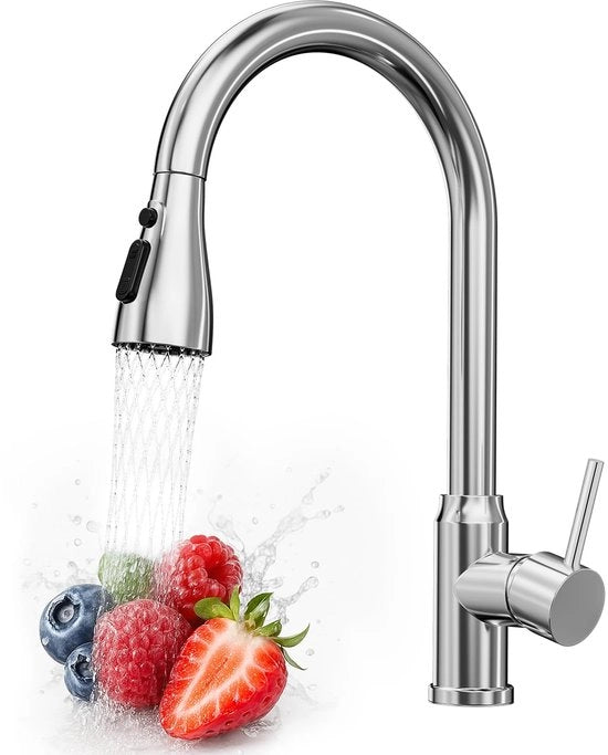 Cucina a 360° con Uscita Girevole, 304 Grado Alimentare, Doppio Sistema di Tubazione per Acqua Calda e Fredda, Connettori Standard DE