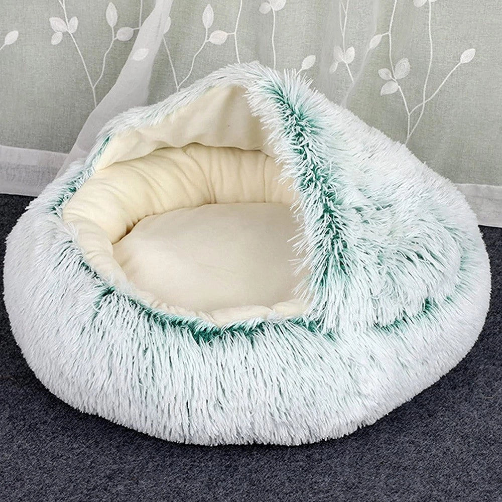 Trade Shop - Sacco A Pelo Semichiuso In Pelliccia Sintetica Morbido Per Gatti Cani Verde 40cm -