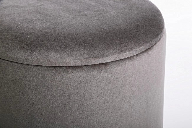 Sgabello Contenitore Polina Tondo Grigio Opal Imbottito in Tessuto effetto Velluto