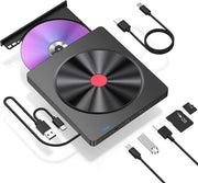Drive Esterno Portatile CD/DVD Brander USB 3.0 - Esterno Scrittore CD-R DVD+RW e Lettore di Carte SD/TF - Stazione per Laptop Mac OS - Windows 11/10 - Nero