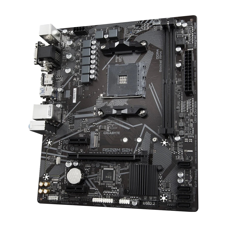 Scheda madre GIGABYTE A520M S2H - Supporta CPU AMD Ryzen 5000 Series AM4, VRM digitale puro 4+3 fasi, fino a 5100MHz DDR4 (OC), M.2 PCIe 3.0 x4, LAN GbE, USB 3.2 Gen 1