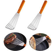 Set da cucina 2 in 1 composto da un mestolo di legno con manico, un grande mestolo in acciaio inossidabile con righe, un mestolo robusto, un mestolo antiaderente per pentole, un mestolo per bistecche e un mestolo metallico per biscotti.