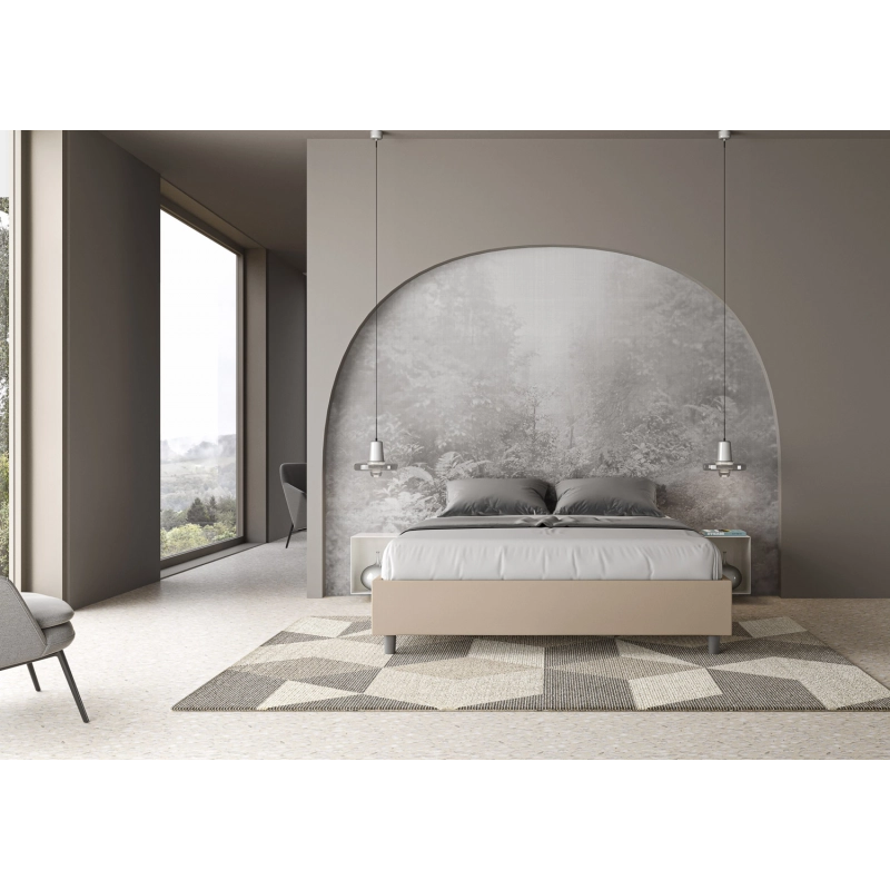 Letto Sommier imbottito Matrimoniale 160x200 cm Azelia - Similpelle,Tortora,Con rete