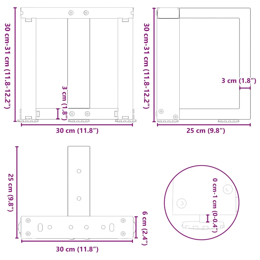 Set di 2 gambe per tavolino a forma di T con piedini regolabili 30 x 25 x 30 cm acciaio nero 02_0057273