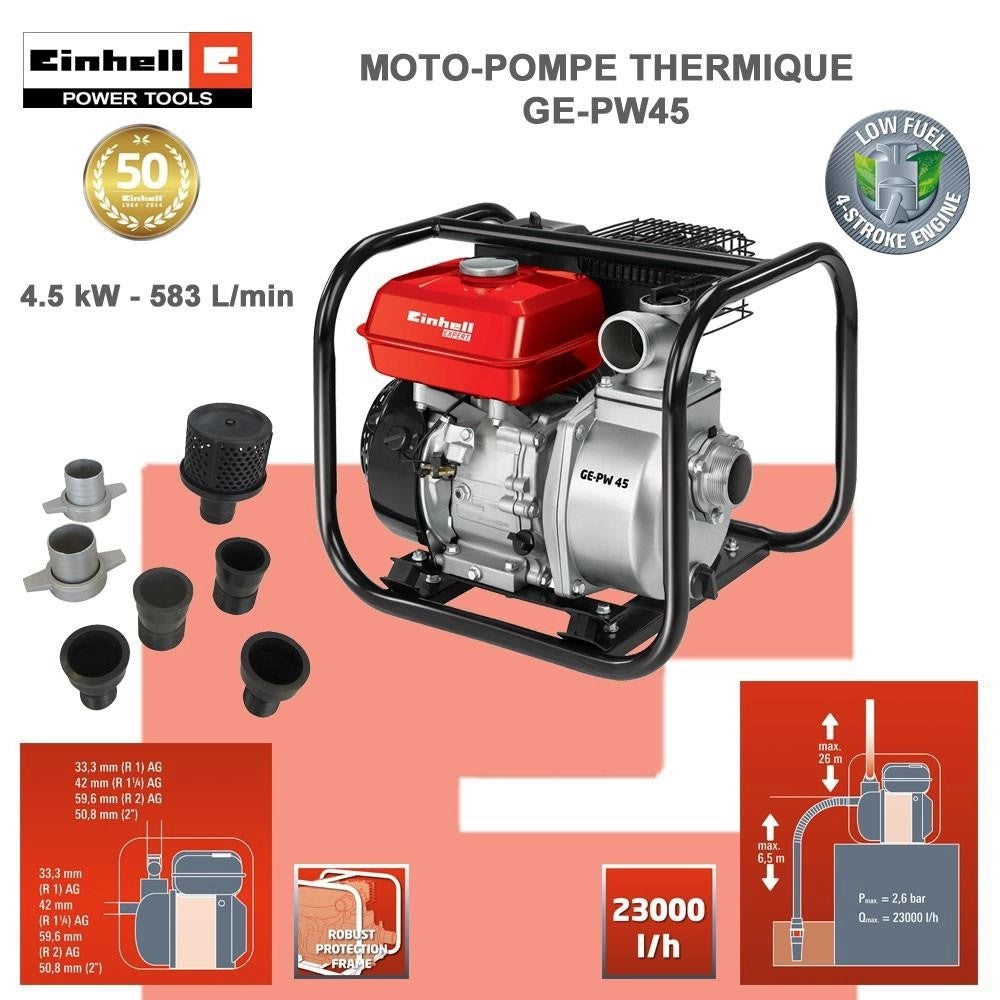 Trade Shop - Einhell Ge-pw 45 Benzina Pompa Acqua Da Giardino 4 Tempi Fino A 23000 L/h -