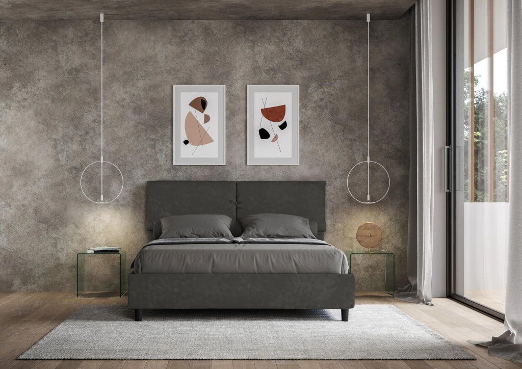 BS COM Letto matrimoniale contenitore imbottito 160x200 microfibra grigio