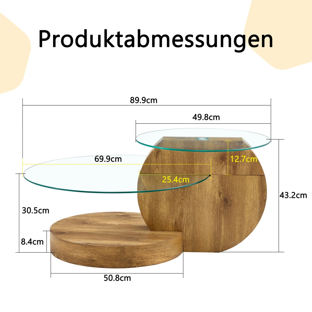 TAVOLINO DA CAFFÈ moderno in vetro temperato e MDF, trasparente, Ø 49,8 cm e 69,8 cm