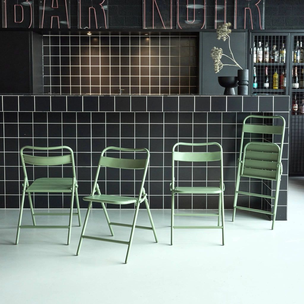 Set 4 sedie da giardino bistrot pieghevoli in acciaio, verde
