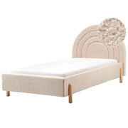 Letto singolo retrò con testiera rotonda in boucle beige 90 x 200 cm  con Testiera a Mezza Luna