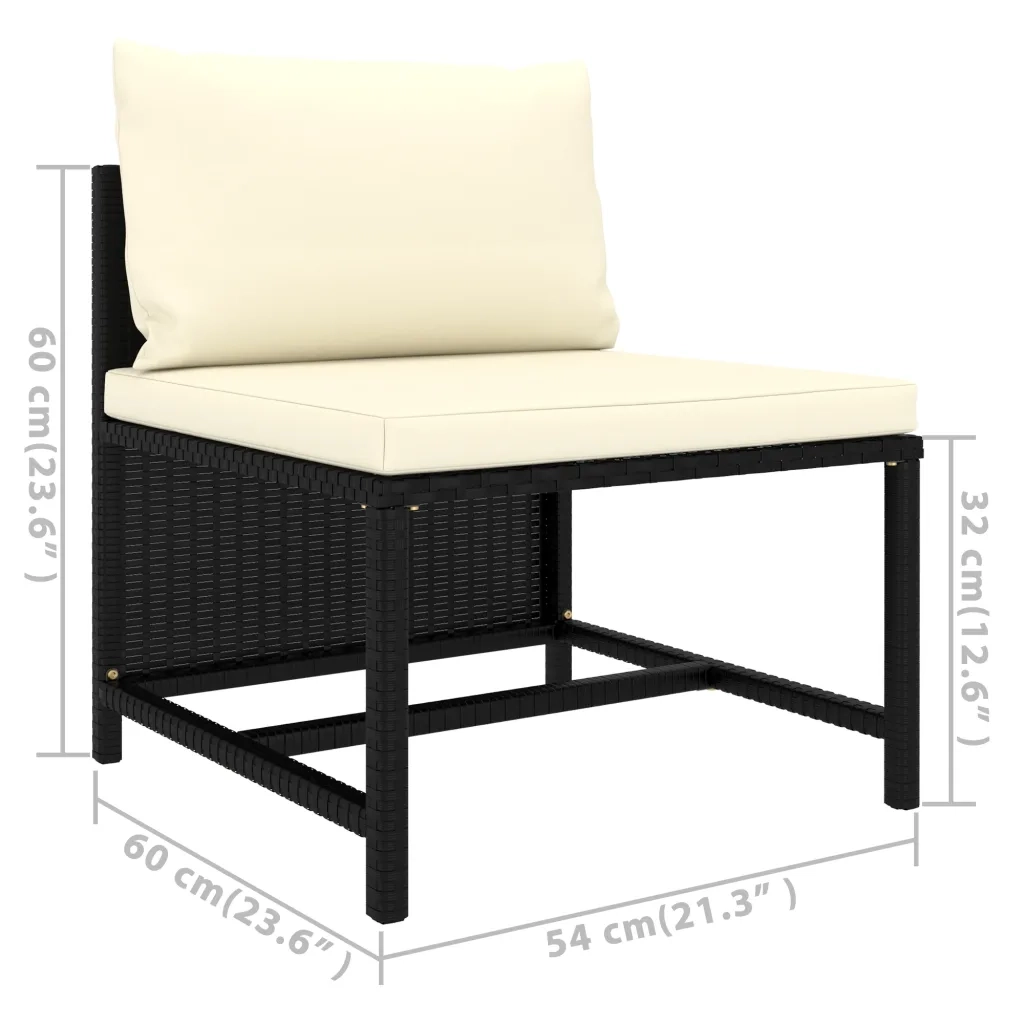 Set Divani da Giardino 6 pz | Set Salotto da Giardino con Cuscini in Polyrattan Nero