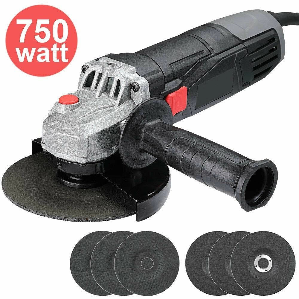 Trade Shop - Smerigliatrice Angolare 750w Flex Frullino 125mm 6 Dischi E Manico Regolabile -