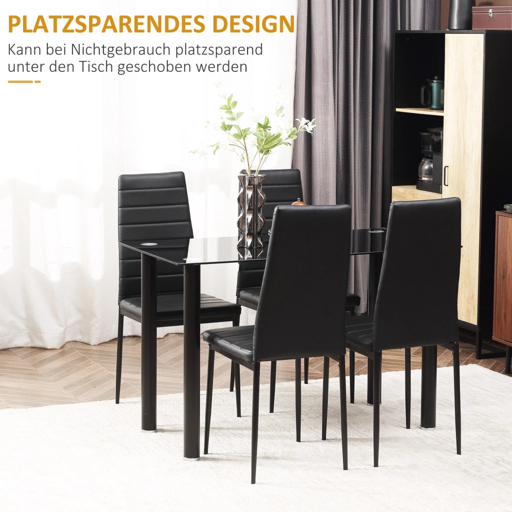 Set tavolo pranzo con 4 sedie ¨C Xylo ¨C Piano vetro temperato nero design moderno