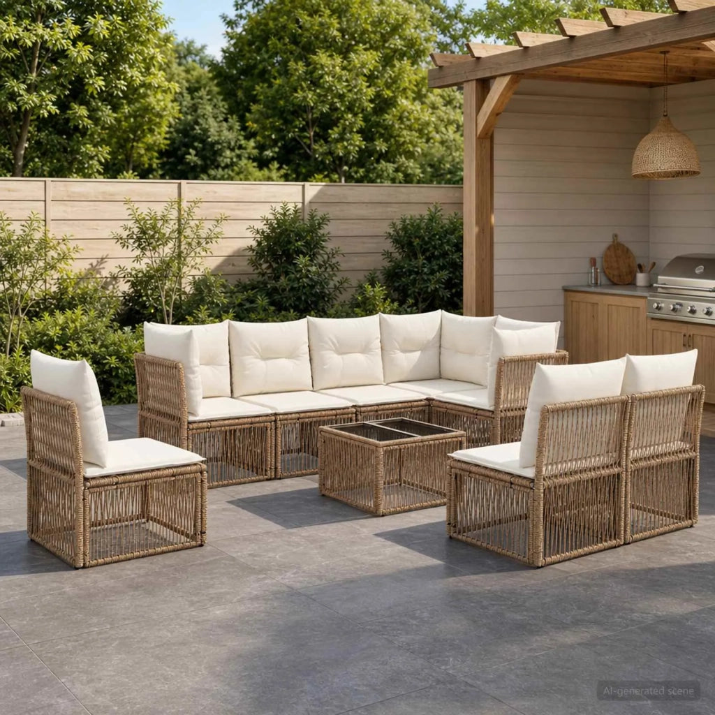 Set Divano da Giardino 9 pcs Beige polyrattan 3434244