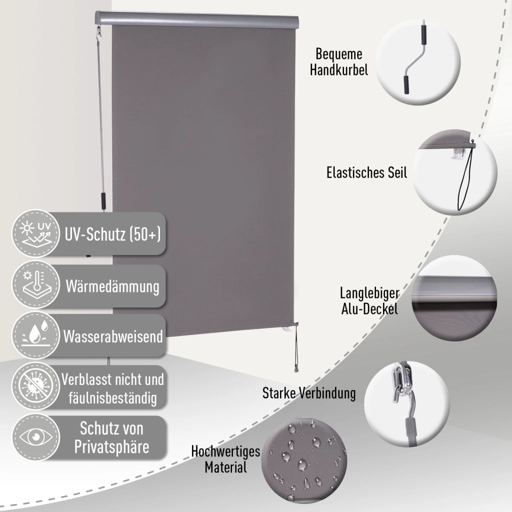 Tenda da balcone verticale a manovella ¨C zephmum ¨C Grigio Polyester+Alluminio 200x120 cm