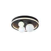 Trident 3Lt LED Flush, metallo nero e sfere in vetro opalino
