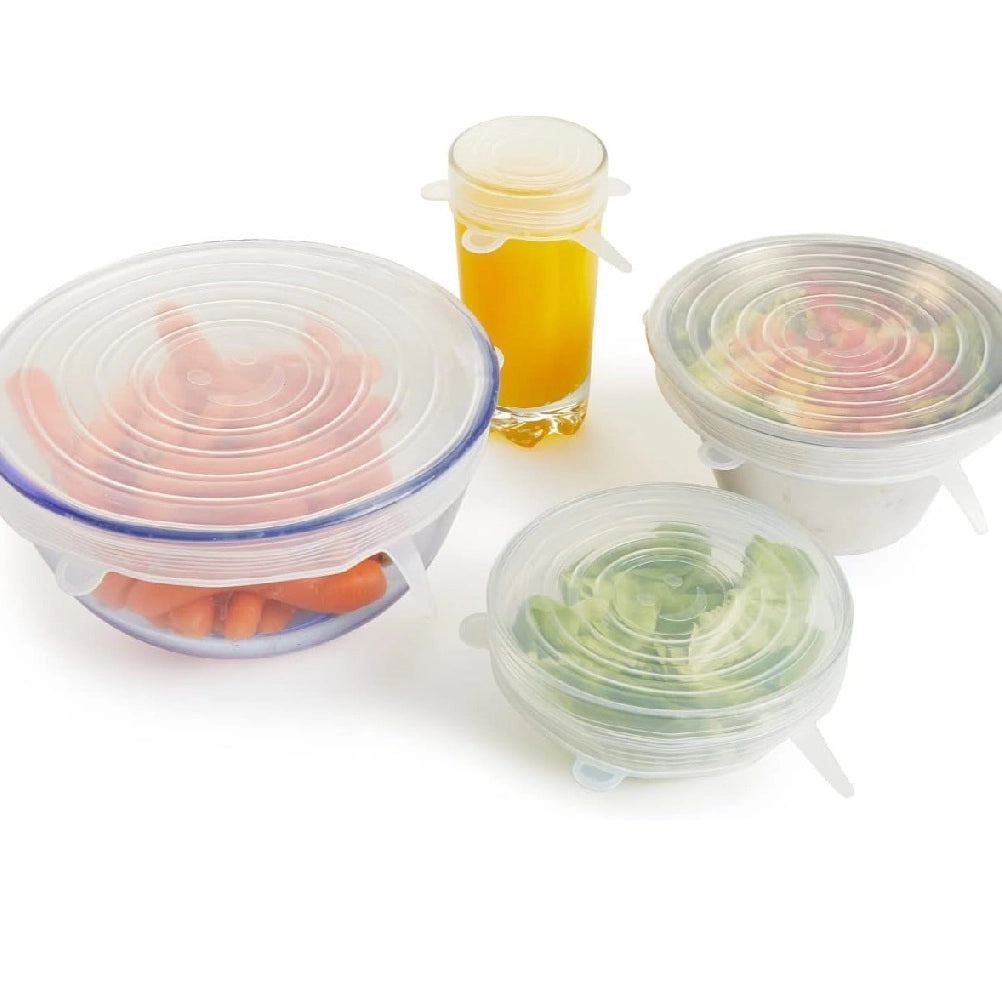 Coperchi in Silicone Elastici da Cucina 6 pezzi Lavabili per Ciotole e Pentole