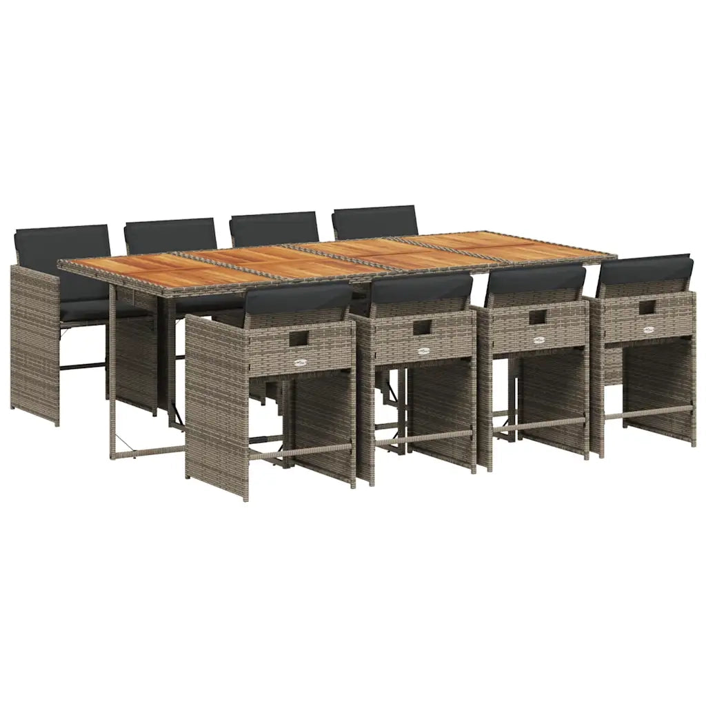 Set da Pranzo da Giardino 9 pz con Cuscini in Polyrattan Grigio 3211106