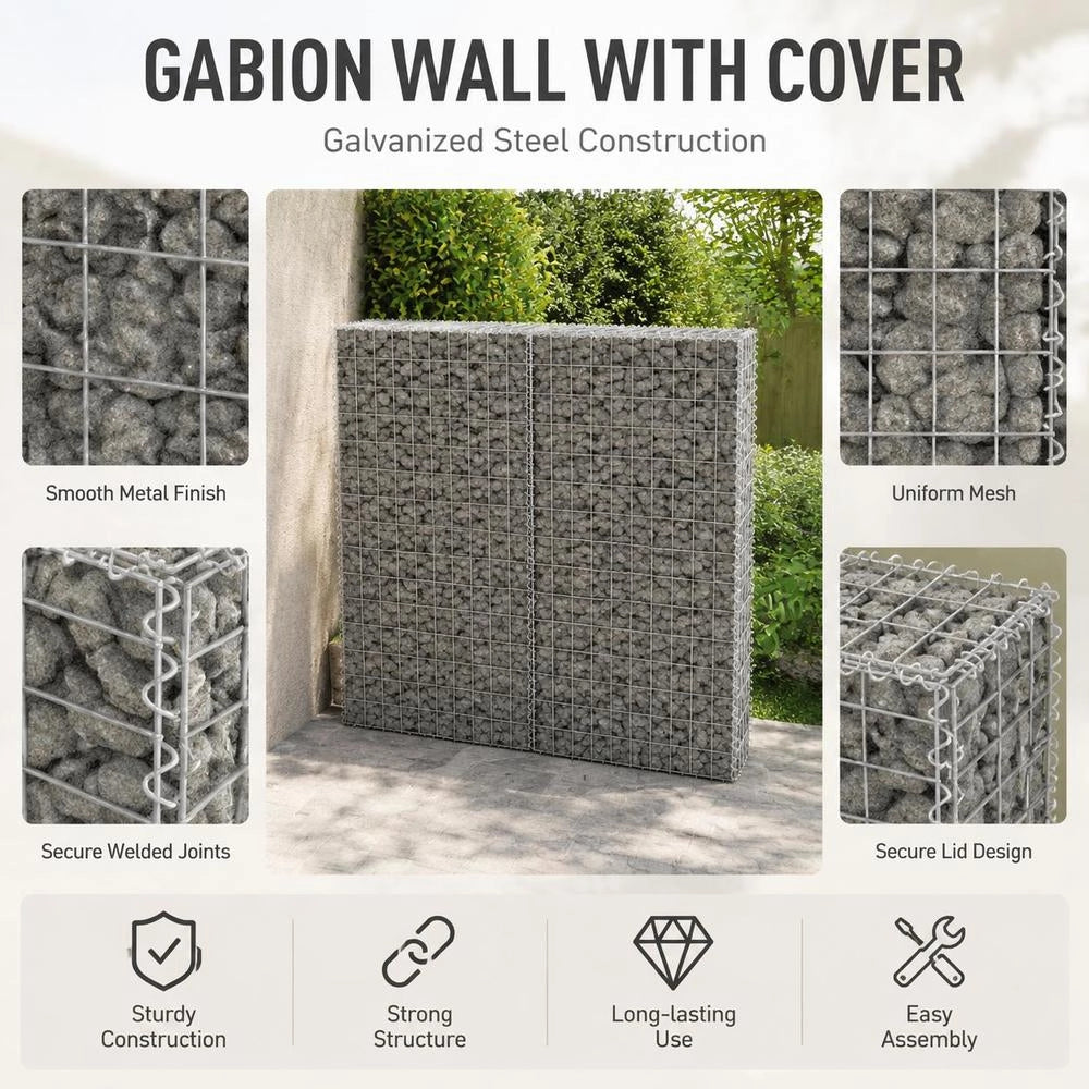 Gabion Wall With Cover, Galvanized Steel, 100x20x150 Cm
