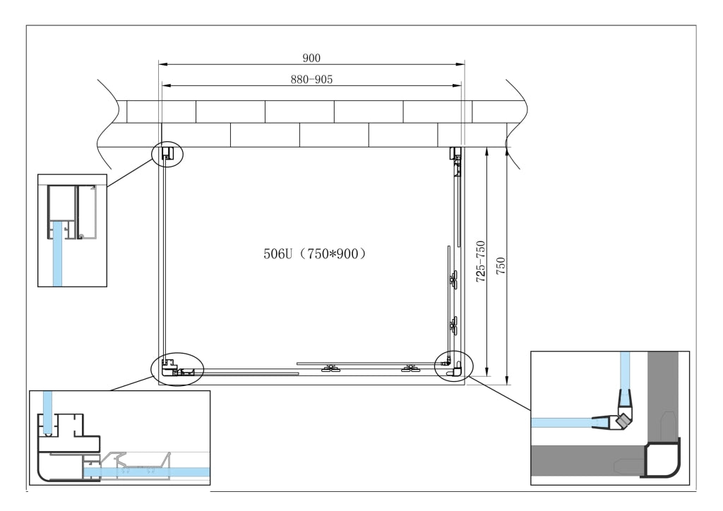 Box Cabina Doccia 3 Lati Vetro Fisso Laterale + Due Lati Scorrevoli Vetro 6 mm H 190 cm 75x90x75
