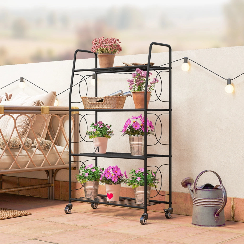 Libreria a 4 Ripiani in Metallo con Ruote ¨C Zephmum ¨C 67x29x114 cm Nero