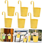 Set di 6 vasi da fiore appesi in metallo, 10 cm, vasi da fiore appesi piccoli, adatti per interni/esterni balcone - con grucce rimovibili - giallo