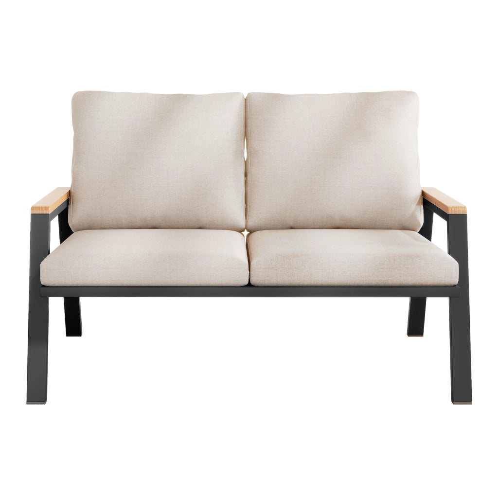 Set Divano da Giardino 2 Posti ¨C MINIMAL ¨C Acciaio, Legno, Grigio Beige