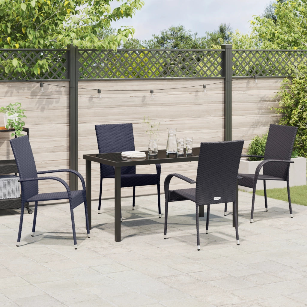 Set da pranzo da giardino 5 pezzi nero in rattan poliestere