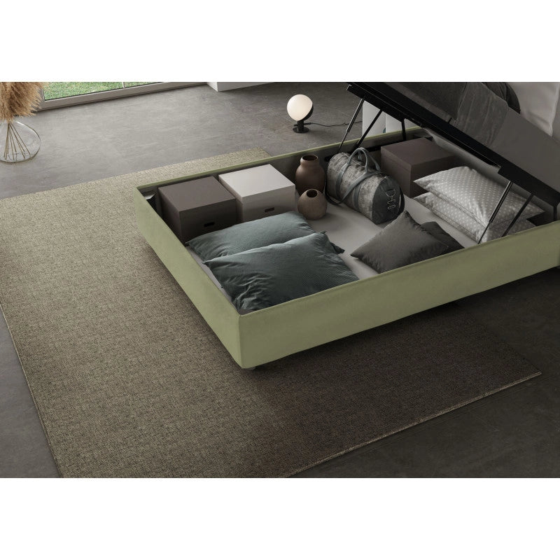 Letto imbottito Piazza e mezzo 110x200 cm Adele - Contenitore,Microfibra,Tè verde