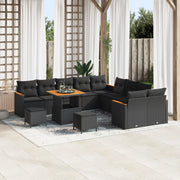 Set di Divani da Giardino  da 13 Pezzi con Cuscini Nero Polyrattan Acacia