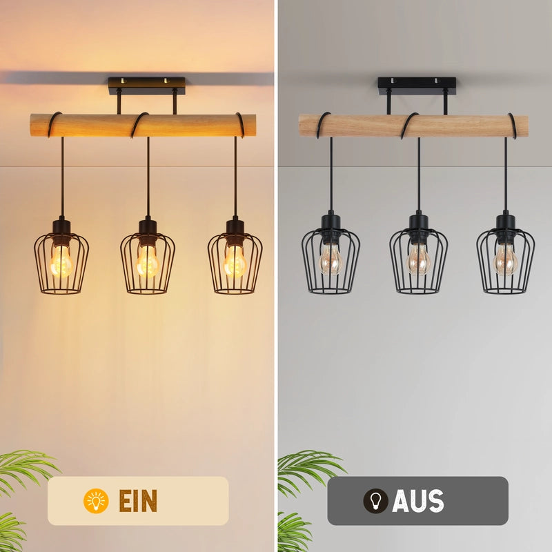 ZMH Lampada da soffitto vintage in legno metallo nero design industriale E27 per soggiorno senza lampadina