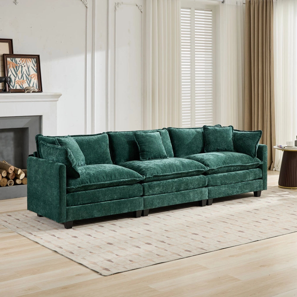 Divano 3 Posti in Tessuto Chenille ¨C MINIMAL ¨C Verde, Cuscini Imbottiti, Morbido