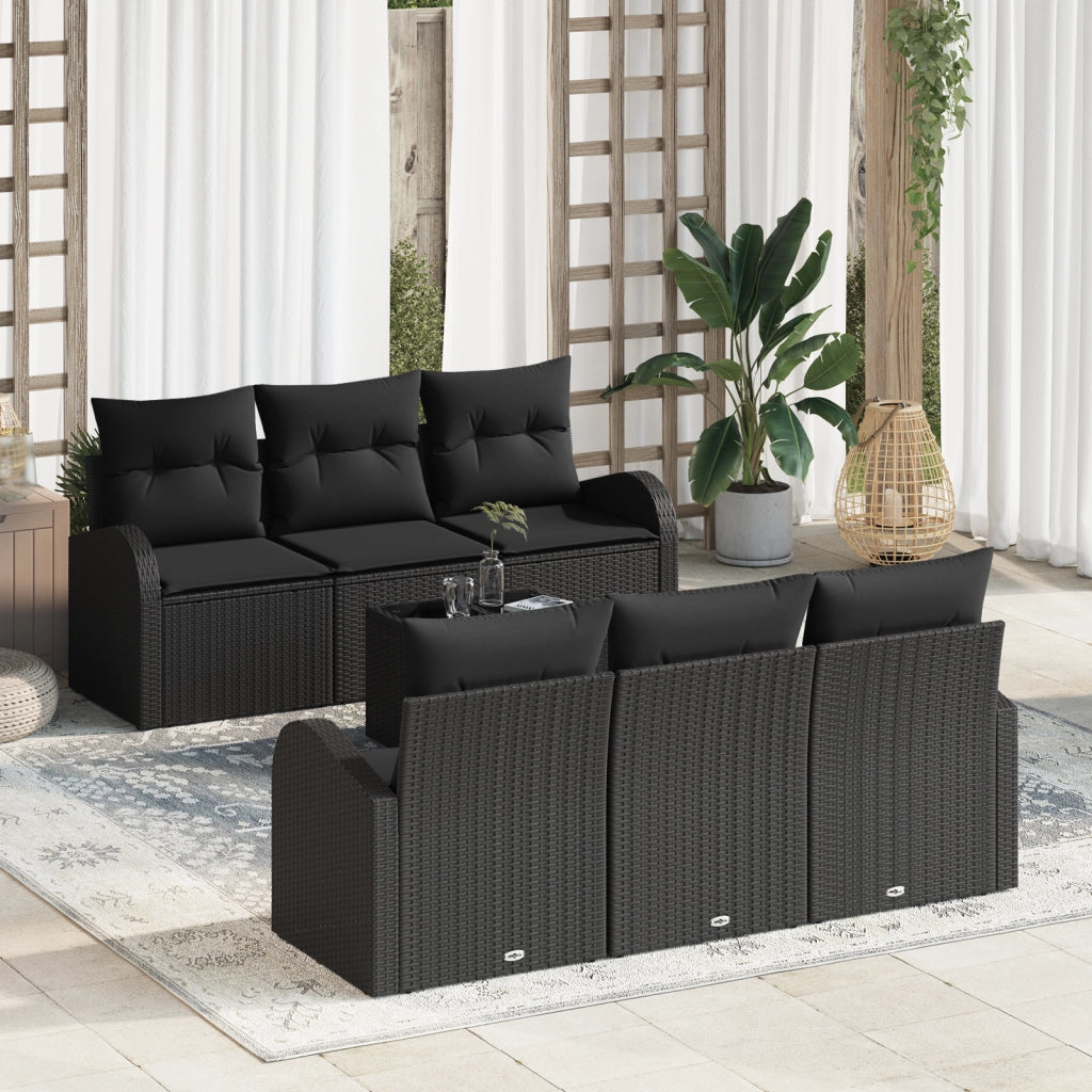 Set divano giardino  7 pezzi con cuscini neri in polyrattan
