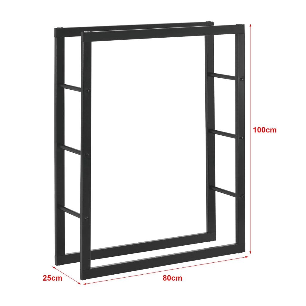 Portalegna 'Täby' (LxPxA) 80 x 25 x 100 cm Deposito per Legna da Ardere Supporto Tronchi Scaffale in Acciaio da Legnaia - Nero [en.casa]