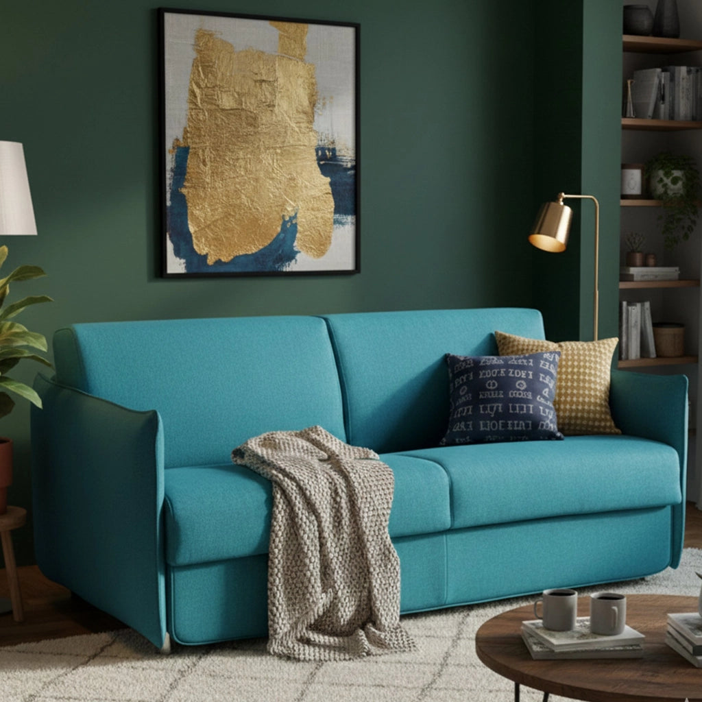 Trovo, Divano Letto 2 Posti Sfoderabile Made in Italy, 180x95 cm Azzurro