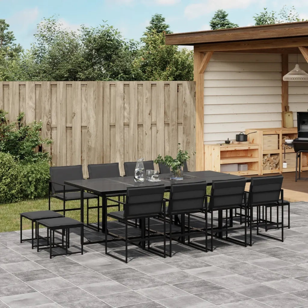 vidaXL Set da Pranzo da Giardino 13 pz con Cuscini Nero in Textilene